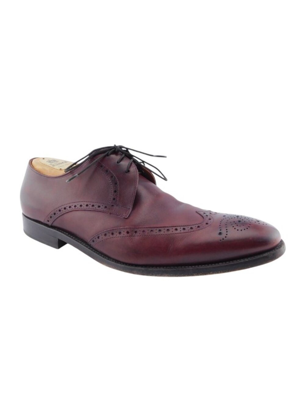 ED MEIER Burgundy Leather Medallion Wingtip Oxfords Shoes 10.5UK
